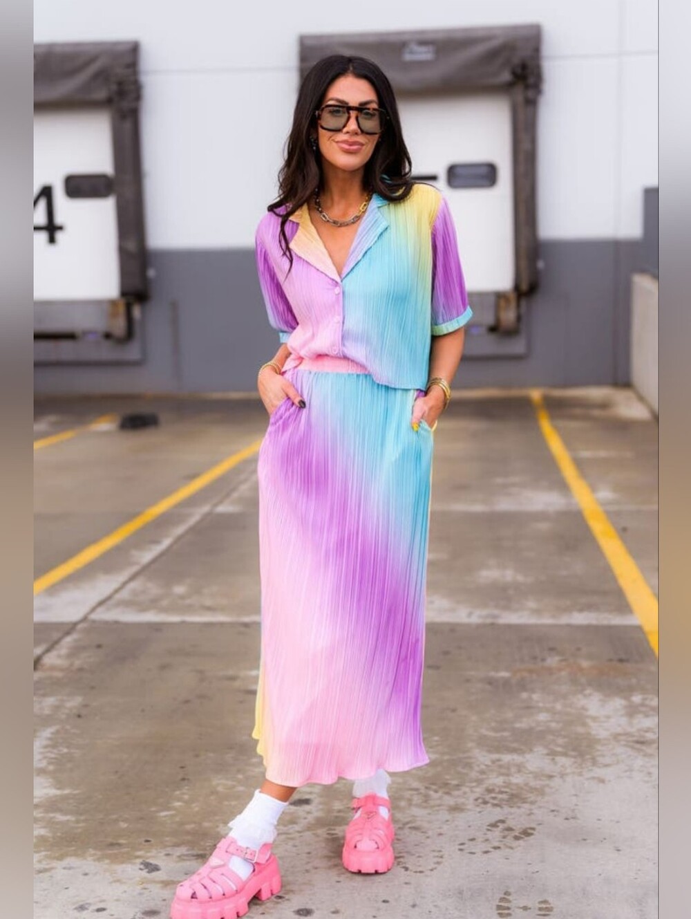 NWT - Dressed In LALA Rainbow Plisse Skirt Set (S) - Picture 2 of 9